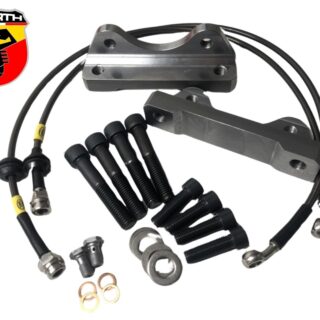 Pack adaptateurs YBT Abarth 500 500E Punto Evo Alfa 159 + durites renforcés aviations sur mesure étriers Brembo 4 pistons