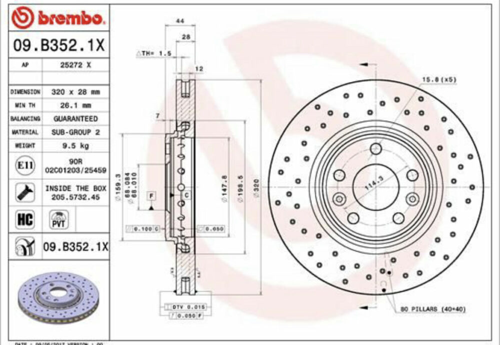 Disques de freins Brembo percés 320x28mm IMG 1453
