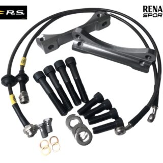 Pack adaptateurs YBT Clio 2 RS Twingo RS + durites renforcés aviations sur mesure étriers Brembo 4 pistons 300x24mm